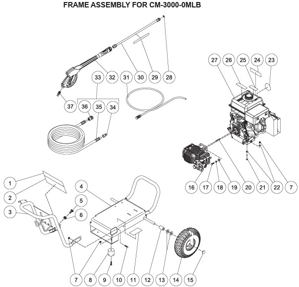 MI-T-M Cold water electric power washer model CM-3000-0MLB replacement parts and manual